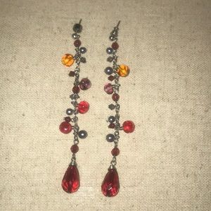Red Beaded Dangling Earrings